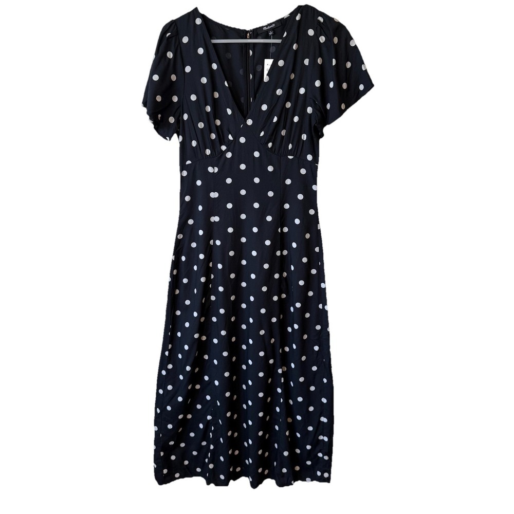 NWT Madewell Polka Dot Flutter Sleeve Size 0 Black White Italy Trip Classic